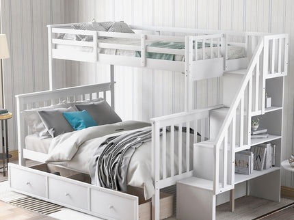 Stairway Bunk Bed With Storage And Guard Rail For Bedroom