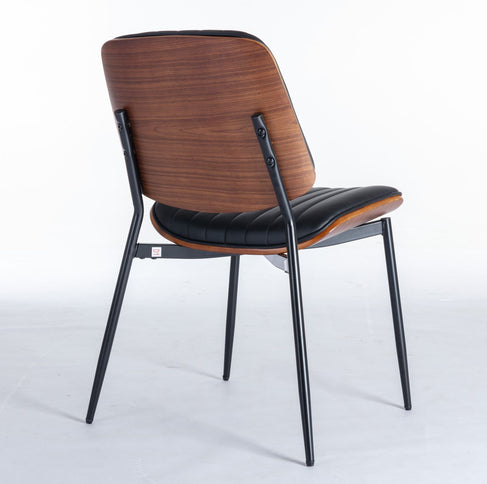 Dining Chairs (Set of 2) Mid-Century Modern Retro Chair With Walnut Bentwood Back Upholstered Seat Metal Legs Adjustable Foot For Kitchen Dining Room Chairs