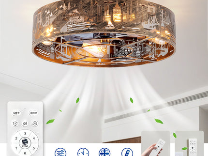 20" Iron Art Ceiling Fans With Remote, Flush Mount Ceiling Fan With 6 Speeds Reversible Motor, Not Included Bulbs - Blush / Gold / Bronze