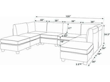 Upholstered Modular Sectional, Customizable Layout, Removable Cushions - Black