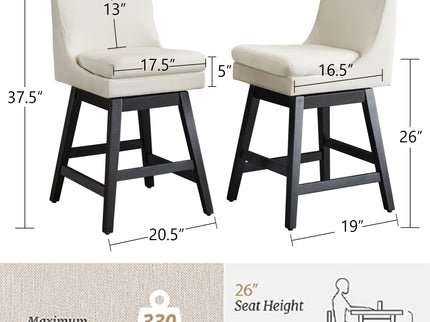 Upholstered Swivel Bar Stools With Ergonomic Design (Set of 2) - Cream White
