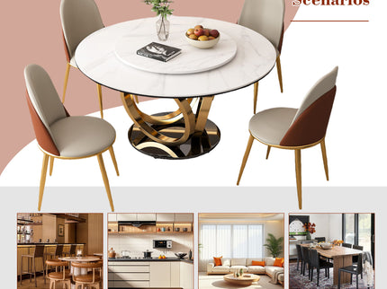 Round Dining Table With 360° Smooth Lazy Susan For Dining Room - Gold / Black / White