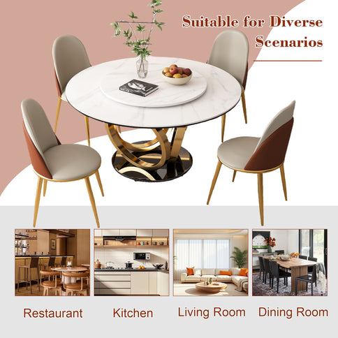 Round Dining Table With 360° Smooth Lazy Susan For Dining Room - Gold / Black / White