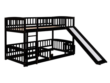 Low Bunk Bed With Slide, Fence And Ladder