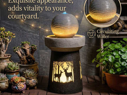 Outdoor Garden Lantern With Warm LED Light Deer Silhouette Decorative Landscape Light For Patio - White / Gray