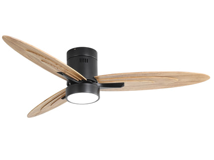 Flush Mount Ceiling Fan With Light And Remote Control, 3 Blades, Reversible DC Motor - Black