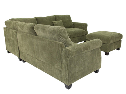 L - Sectional Sofa Set With Corner Wedge And Ottoman, 4 Piece Living Room Furniture - Sage