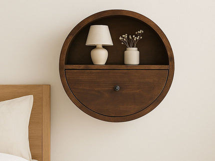 Floating Circle Bedside Table - Chestnut