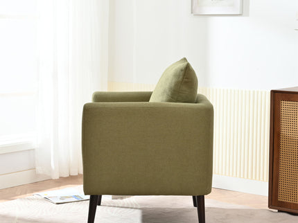 Barrel Chair, Modern Accent Chair, Fabric Armchair Club Chair, Upholstered Arm Chair With Solid Wood Legs, Waist Pillow, Padded Single Chair For Living Room / Bedroom / Study / Waiting Room - Olive Green