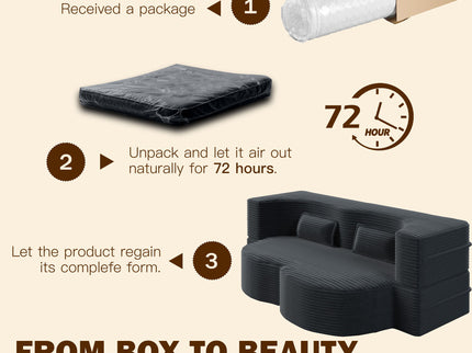 Modern Floor Sofa With 2 Pillows, Convertible Twin Size Folding Mattress For Living Room