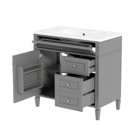 Bathroom Vanity With Top Sink, 2 Drawers, Tip Out Drawer