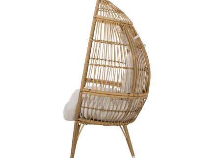 Basket Chair With Teardrop Shape And Water Resistant Cushion - Natural