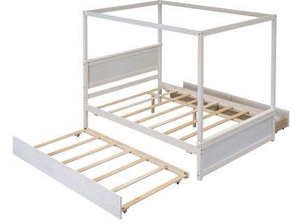 Canopy Platform Bed With Drawers, Support Slats, No Box Spring Needed