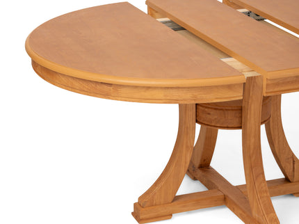 Extendable Round Dining Table, Adjustable Length, Construction With Space Saving Design - Natural Wood