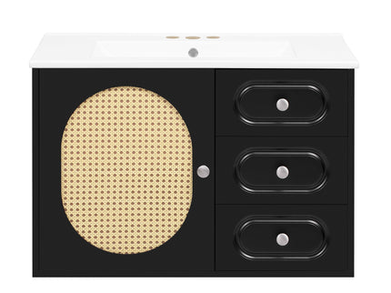 Bathroom Vanity Cabinet With Sink, 2 Drawers - Black