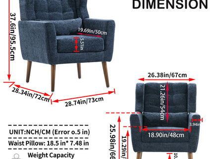 Modern Accent Chair, Arm Chairs For Living Room, Upholstered Mordern Armchair, Comfy Soft Padded Lounge Chair In Small Space, Bedroom, With Pillow, Solid Wood Leg