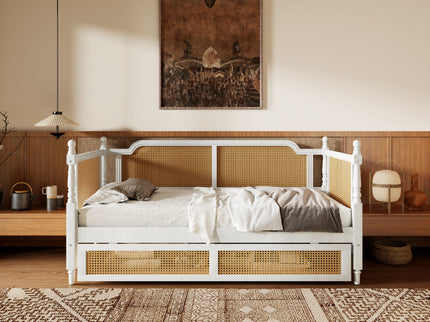 Traditional Style Rattan Daybed, No Box Spring Needed