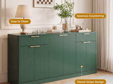 Large Fluted Buffet Sideboard, Wine Bar Storage Cabinet With 6 Doors & 2 Drawers