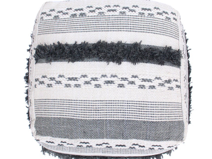 Karim - Faux Yarn Large Pouf, Durable - Ivory / Gray