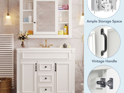 Bathroom Vanity With Top Sink, Mirror Cabinet, 2 Soft Closing Doors & 2 Drawers
