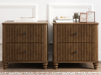 Fluted Nightstand With 3 Drawers