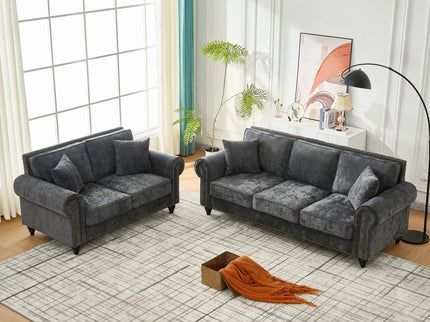 Modern 3 And 2 Seater Sofa With Rolled Arms, Tufted Upholstered Couch