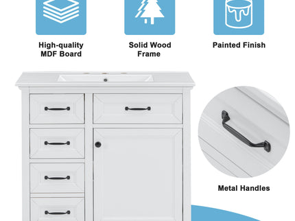 Modern Bathroom Vanity With Sink Top, 4 Drawers And 1 Soft-Close Door