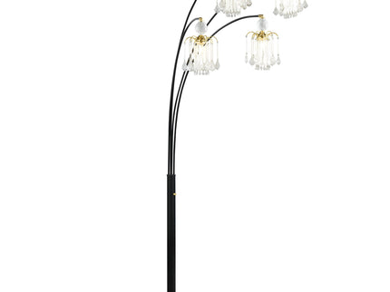 Marcos - Hanging Crystal Arc Tree Floor Lamp With Sculptural Frame - Black