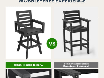 Outdoor Swivel Bar Chair, Ladderback With Wide & Thickened Frame