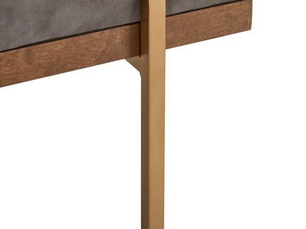 Thorian - Luxury Upholstered Ottoman Bench With Channel Tufting And Metal Base - Gold / Gray