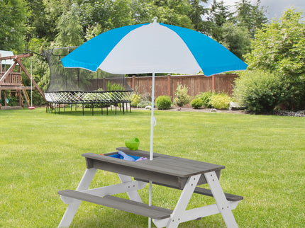 3-In-1 Kids Outdoor Wooden Picnic Table With Umbrella, Convertible Sand & Water, ASTM & CPSIA Certification