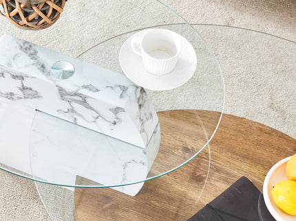 Contemporary Artistic Double Layer Coffee Table, Tempered Glass Top