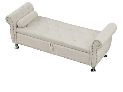 Storage Bench With Crystal Buttons And 1 Pillow For Bedroom