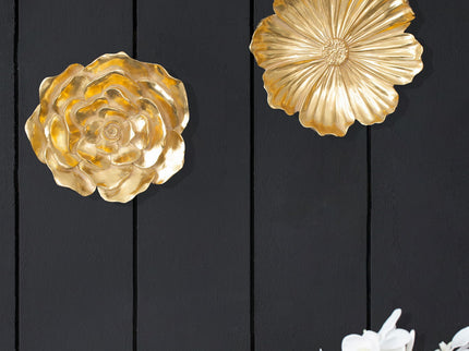Rose Hanging Resin Wall Accents (Set of 2) - Gold