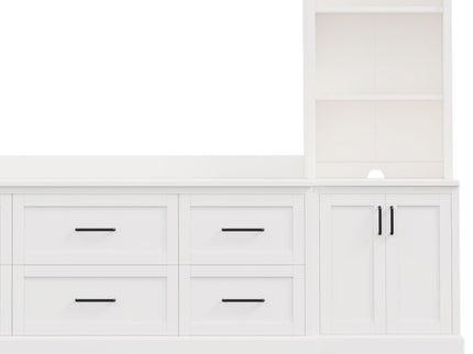 Arched Entertainment Center Wall Unit With 6 Drawers, Large TV Stand With Bookshelves