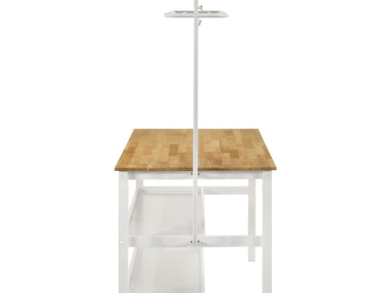 Prager - 3 Piece Kitchen Island Counter Table Set With Overhead Rack And Backless Stools - White