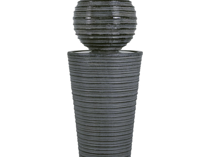 31.5" Tall Striped Column Fountain With LED Light Design For Outdoor Spaces - Gray