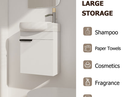 Wall Mounted Bathroom Vanity With Sink And Storage Rack, Soft Close Doors