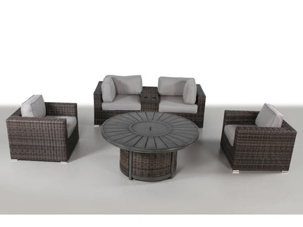 Patio Seating Group For 4 With Cushions And Fire Pit Table - Brown