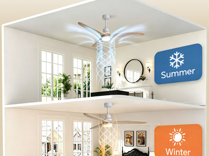60" DC Motor Ceiling Fan With Light, 3 Blades, 18W LED 3 Color Dimmable With Memory, 6 Speed Lcd Remote Control, Reversible Motor, Timer Setting (1 / 4 / 8 H) - White