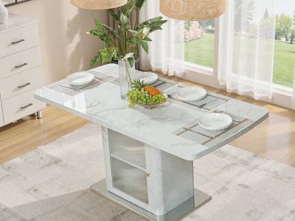 Modern Rectangle Dining Table With Stretchable Top, Storage Cabinet