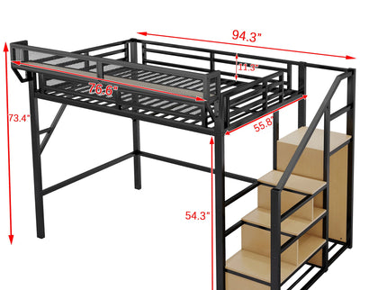 Loft Bed With Stairs, Storage Shelves, Wardrobe