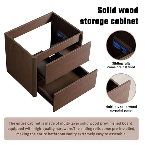 Wall Mounted Bathroom Vanity With Soft Close Drawer - Black Brown