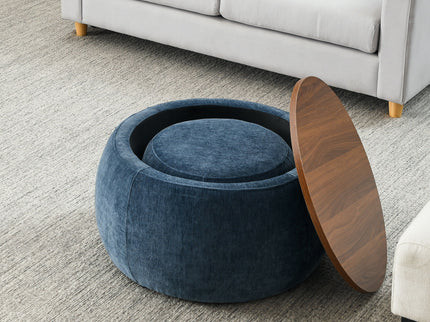 Round Storage Ottoman, 2 In 1 Function, End Table And Ottoman