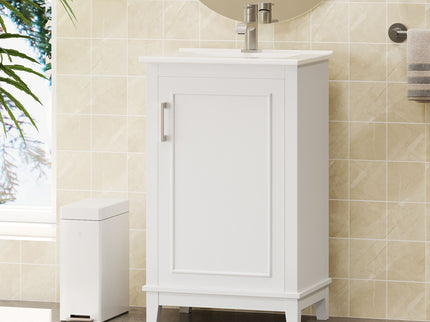 Modern Small Bathroom Vanity Cabinet With Ceramic Basin, Ample Storage, 1 Soft Close Door