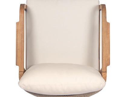 Outdoor Lounge Chair With Woven Backrest, Solid Wood Frame, Comfortable Cushions