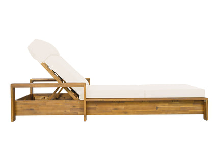 Chaise Lounge Set With 4 Fold Cushion And Built In Headrest, 3 Position Adjustable, For Patio Pool - Cream / Teak