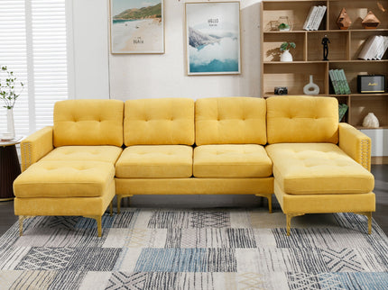 Modern L - Shape Convertible Sectional Sofa With Movable Ottoman