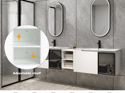 Wall Mounted Bathroom Vanity With Sink, Soft Close Doors, Cabinet & Half Door