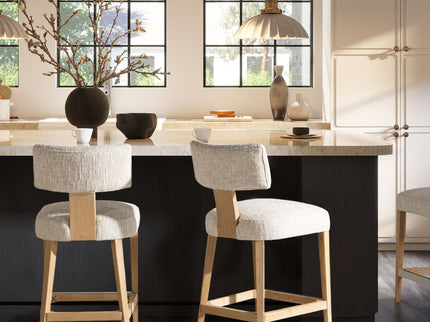 Penny - Round Arched Upholstered Counter Stool (Set of 2) - Travertine Beige